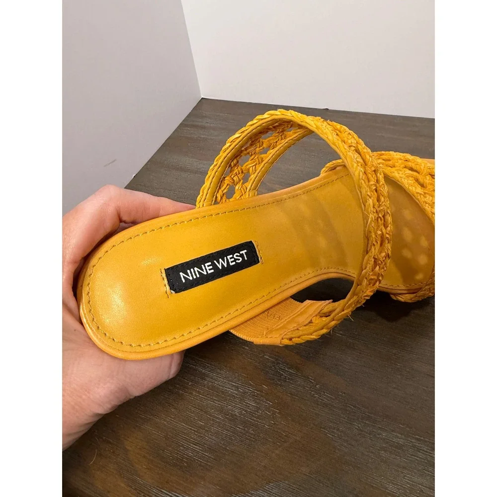 Nine West Kalani‎ Yellow Woven Cork Platform Wedge Sandals Size 8.5 New